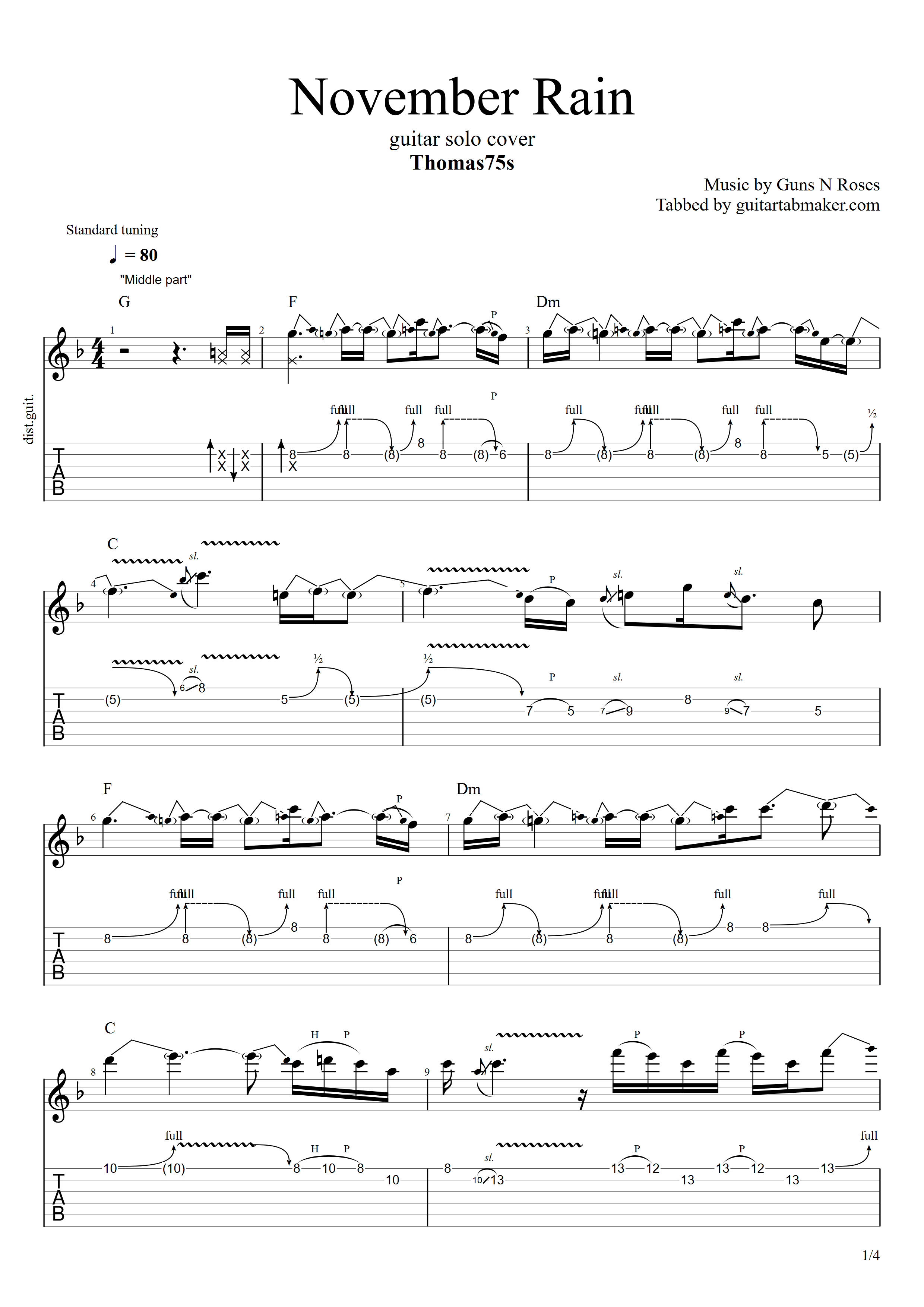 Belajar Chord Gitar November Rain dengan Mudah dan Cepat » TAB